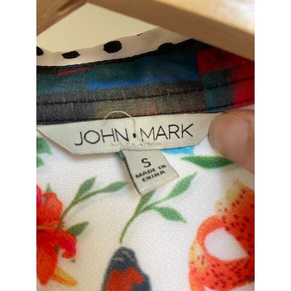John Mark Multi-Colored Mix Print Roll Tab Sleeve Button Down Shirt Women's S - Picture 5 of 5